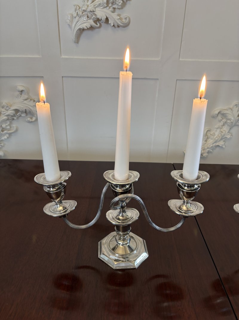 Pair of Antique Edwardian Quality Silver Plated Candelabras - Image 3
